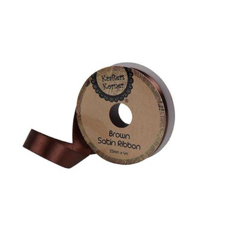 Satin Brown Ribbon - 15mm x 4m - The Base Warehouse