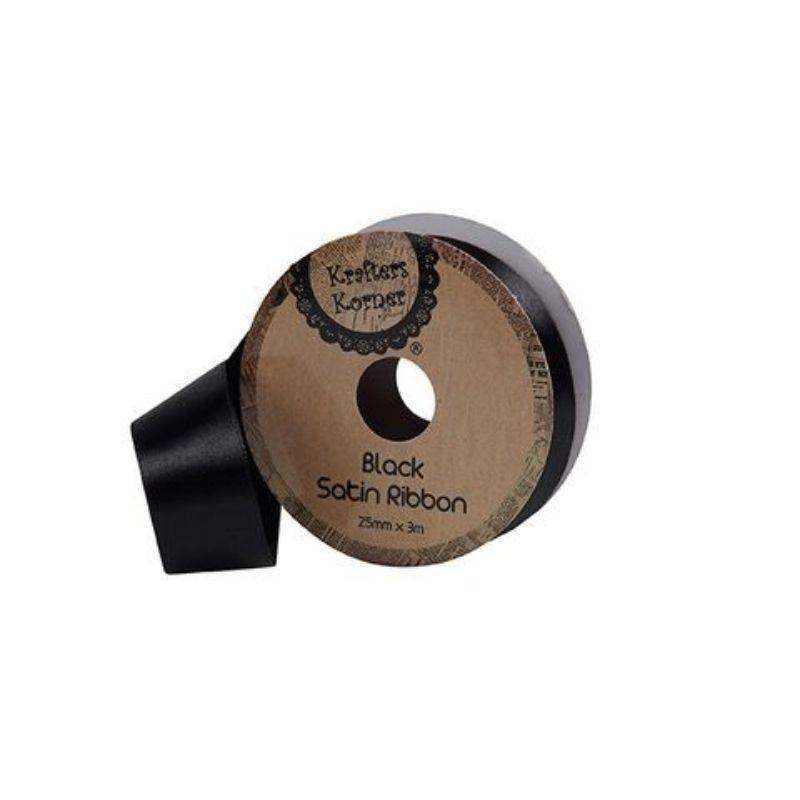 Satin Black Ribbon - 25mm x 3m - The Base Warehouse