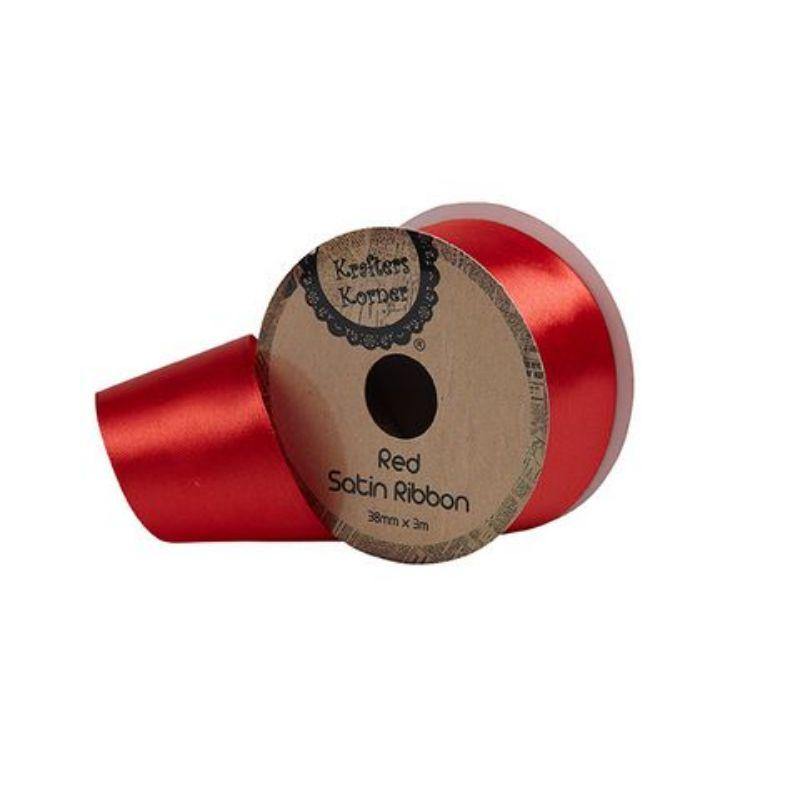 Satin Red Ribbon - 38mm x 3m - The Base Warehouse