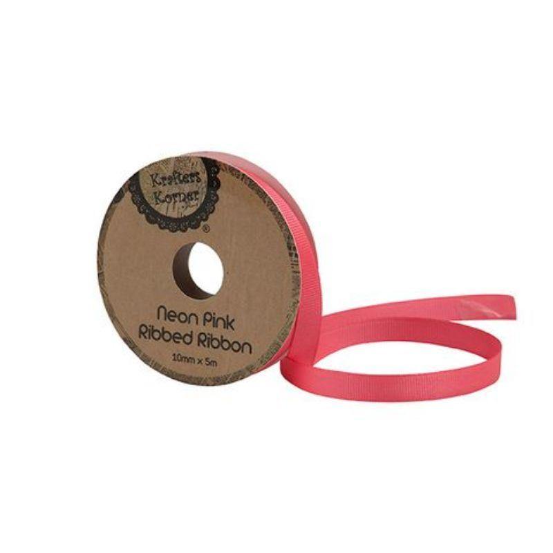 Ribbed Neon Pink Ribbon - 10mm x 5m