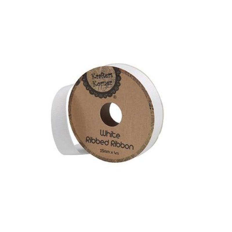 Ribbed White Ribbon - 15mm x 4m - The Base Warehouse