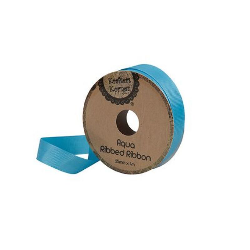 Ribbed Aqua Ribbon - 15mm x 4m