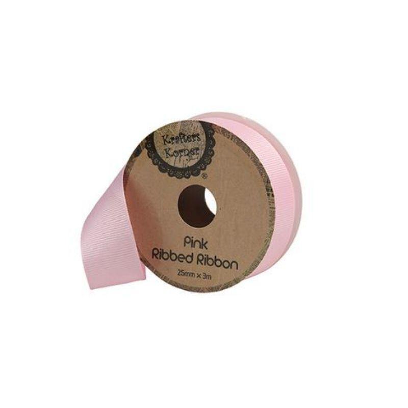 Ribbed Pink Ribbon - 25mm x 3m