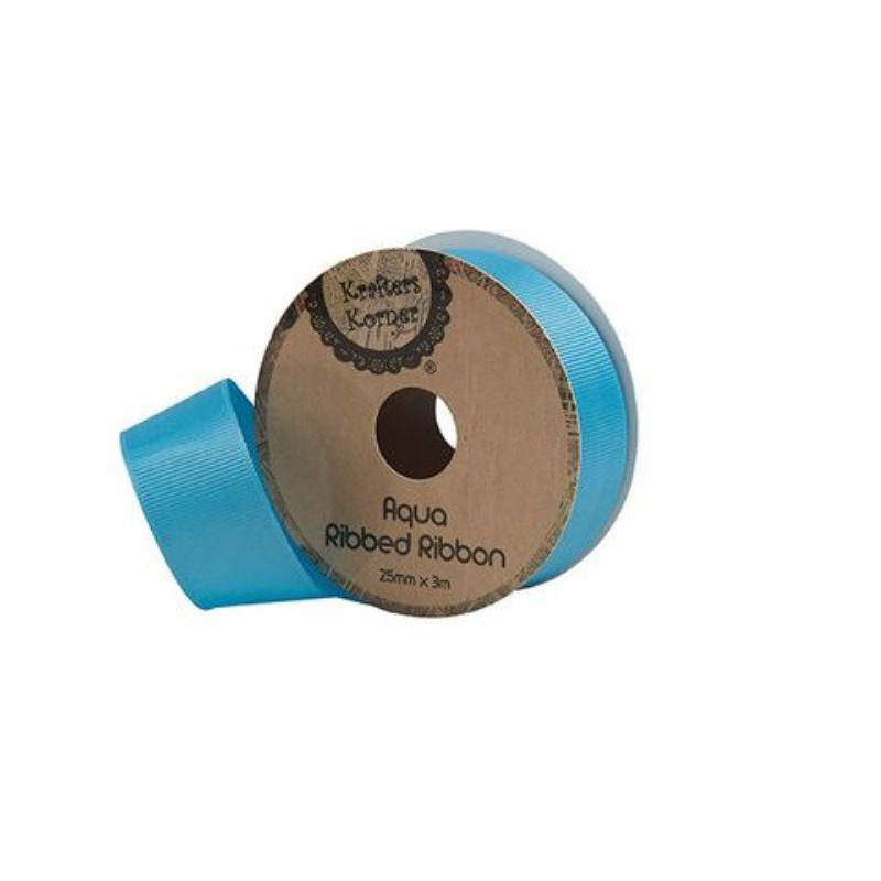 Ribbed Aqua Ribbon - 25mm x 3m