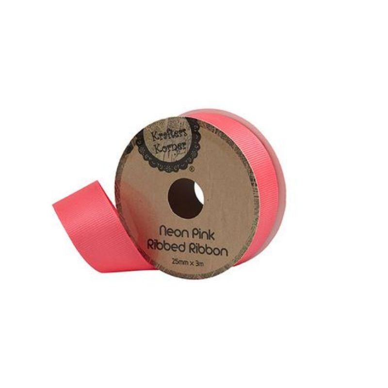 Ribbed Neon Pink Ribbon - 25mm x 3m