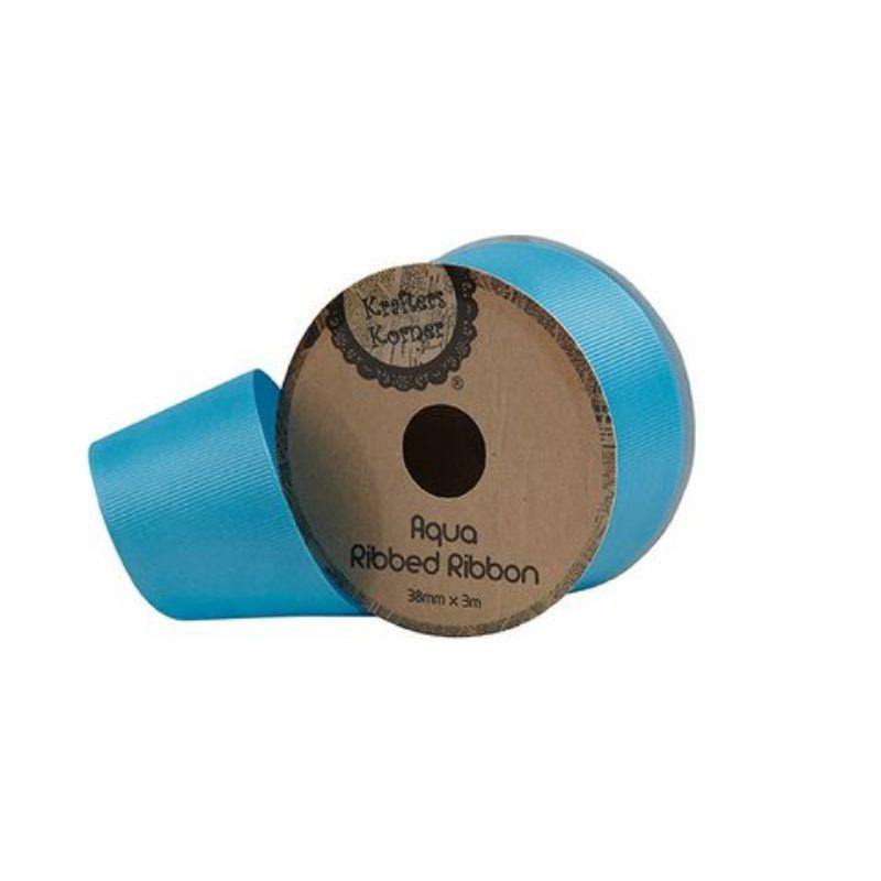 Ribbed Aqua Ribbon - 38mm x 3m