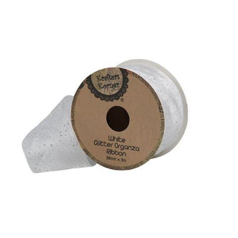 Glitter Organza White Ribbon - 38mm x 3m