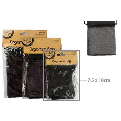 6 Pack Black Organza Bags - 7.5cm x 10cm - The Base Warehouse