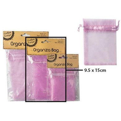 6 Pack Lavender Organza Bags - 9.5cm x 15cm - The Base Warehouse