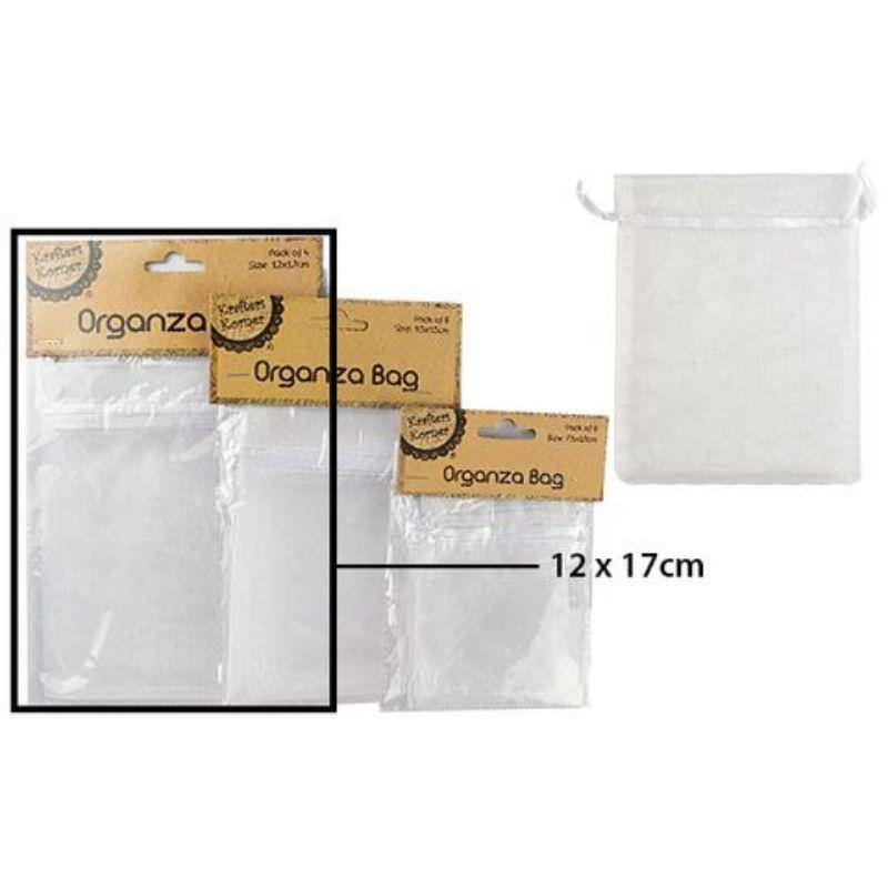 4 Pack White Organza Bags - 12cm x 17cm - The Base Warehouse