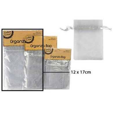 4 Pack Silver Organza Bags - 12cm x 17cm - The Base Warehouse