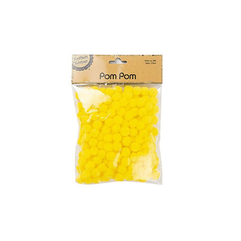 200 Pack Yellow Pom Poms - 1.5cm
