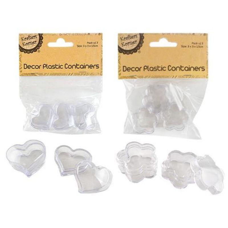 3 Pack Plastic Decor Containers - 3cm x 3cm x 1.5cm
