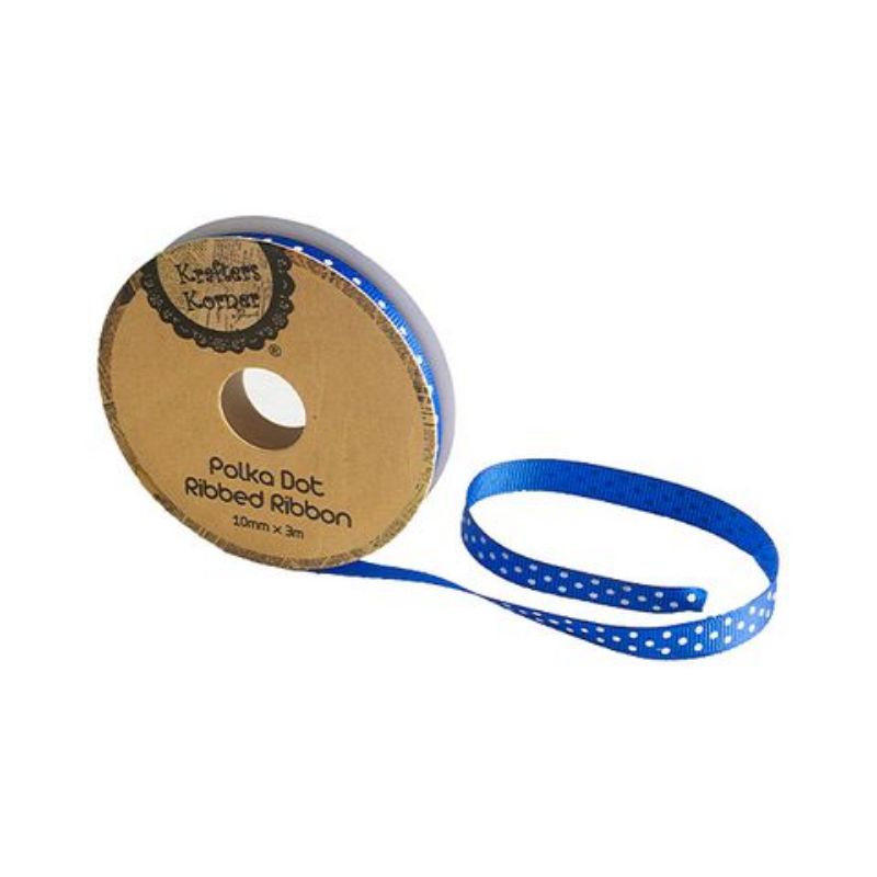 Blue White Dot Ribbon - 10mm x 3m