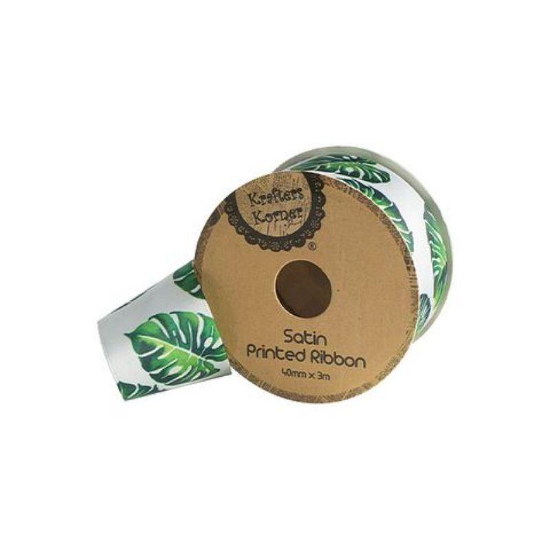 Large Leaf Print Ribbon - 40mm x 3m - The Base Warehouse