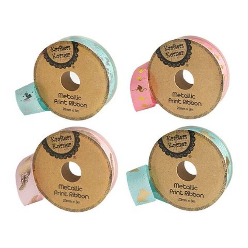 Metallic Gold Printed Design Ribbon - 20mm x 3m