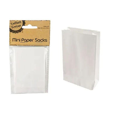 8 Pack White Mini Paper Sacks - 93mm x 60mm x 27mm - The Base Warehouse