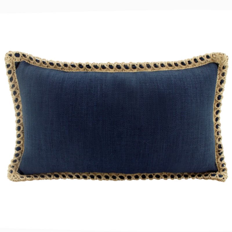 Navy Jute Edge Linen Cushion - 30cm x 50cm