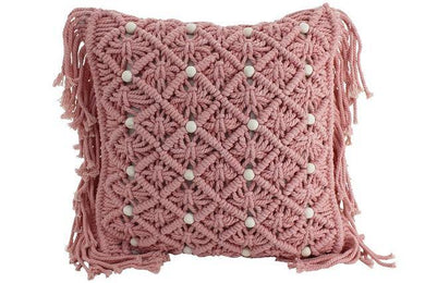 Nevis Bead Pink Macrame Cushion - The Base Warehouse