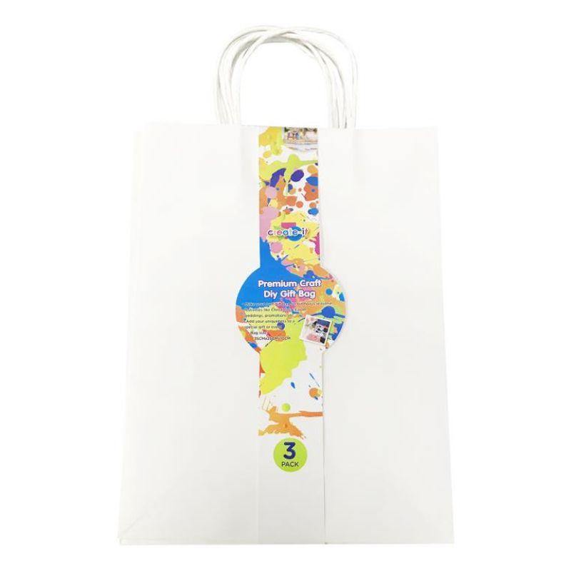 3 Pack White Craft DIY Gift Bags - 35cm x 25cm x 10cm - The Base Warehouse