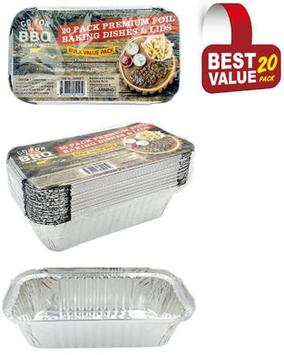 20 Pack Foil Roaster with Lid - 205mm x 110mm x 55mm - The Base Warehouse