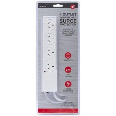 4 Outlet Powerboard with Surge Protection - 1m - The Base Warehouse