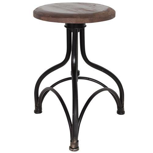 Adjustable Black Iron Stool with Wood Top - 40cm x 50cm