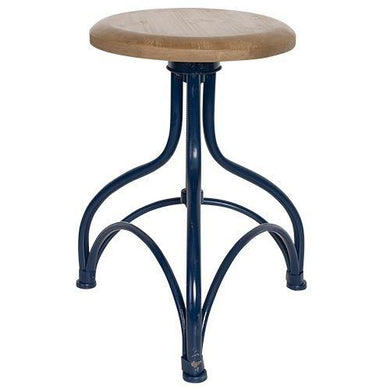 Adjustabe Blue Iron Stool with Wood Top - 40cm x 50cm - The Base Warehouse
