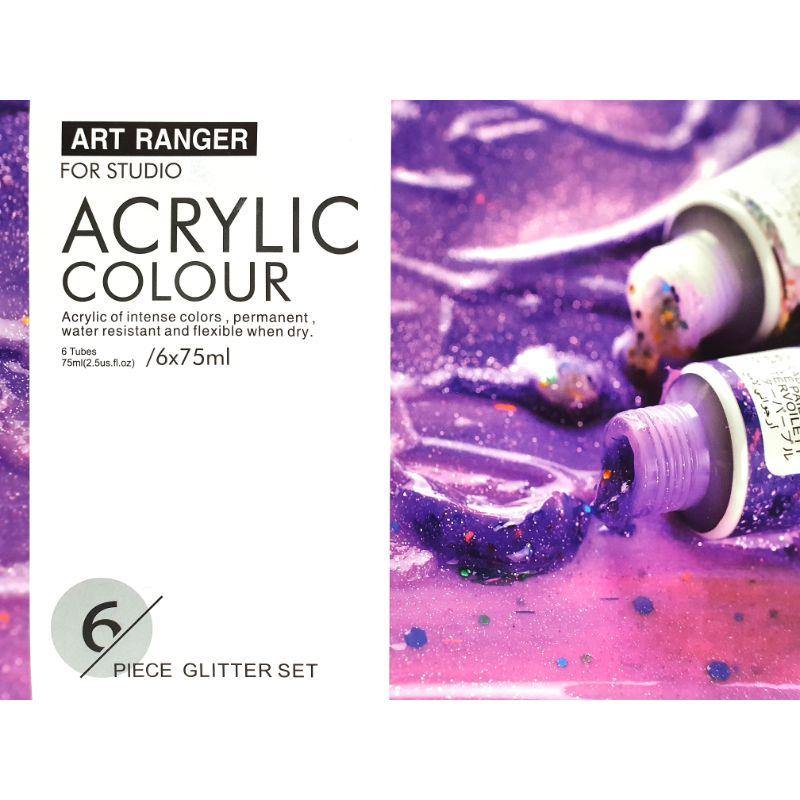 Art Ranger 6 Pack Glitter Acrylic Paint Set - 75ml - The Base Warehouse
