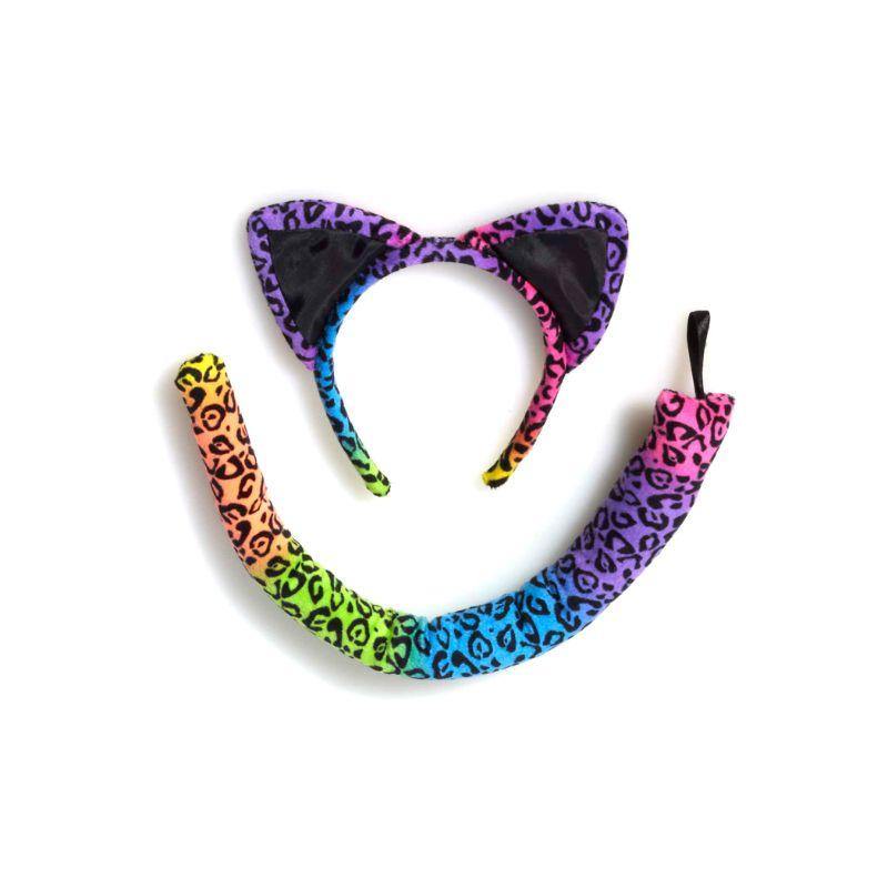 Rainbow Leopard Ears & Tail Set - The Base Warehouse