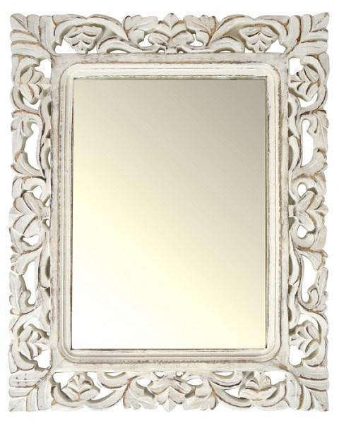 White Carved Mango Wood Mirror - The Base Warehouse