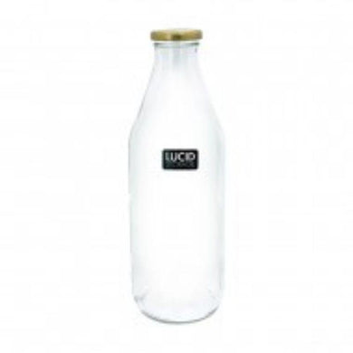 Glass Bottle with Golden Lid - 26.2cm - The Base Warehouse
