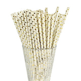 Load image into Gallery viewer, 50 Pack Gold Polka Dots Paper Straws - 0.6cm x 19.7cm
