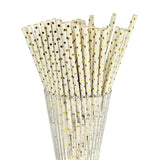 Load image into Gallery viewer, 50 Pack Gold Polka Dots Paper Straws - 0.6cm x 19.7cm