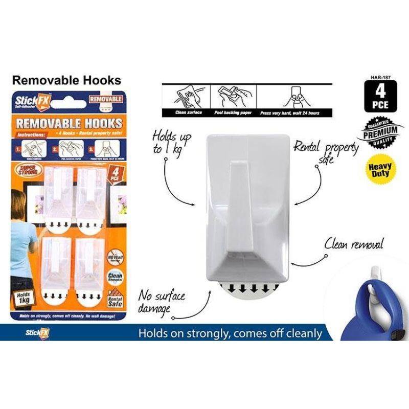 4 Pack 700g Self-Adhesive Hooks - 4.5cm