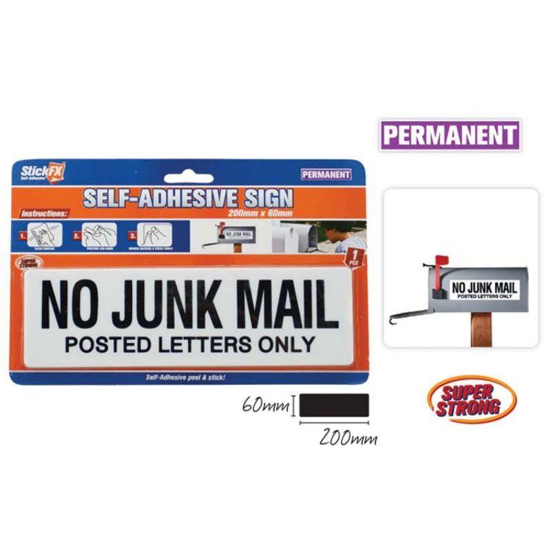 No Junk Mail Adhesive Sign - 20cm x 6cm