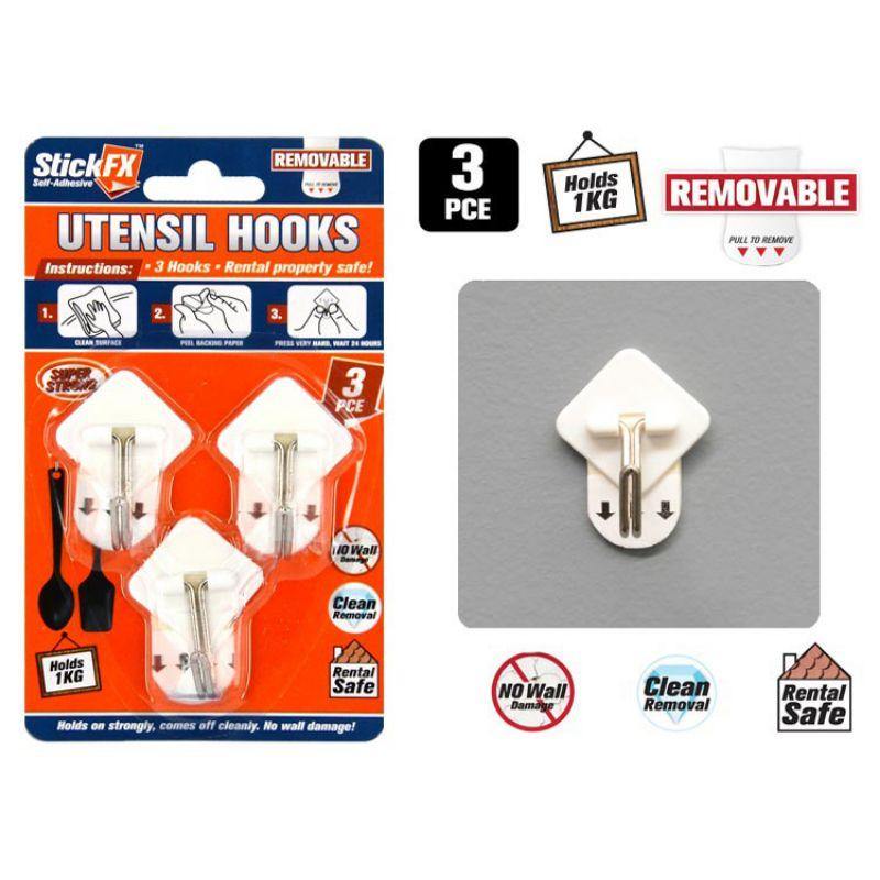 3 Pack Self-Adhesive Hooks - 2.5cm - The Base Warehouse