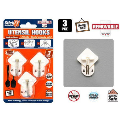 3 Pack Self-Adhesive Hooks - 2.5cm - The Base Warehouse