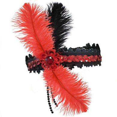 Red/ Black Deluxe Flapper Headpiece - The Base Warehouse