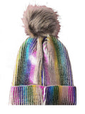 Load image into Gallery viewer, Rainbow Beanie With Black/Brown Pom Pom - The Base Warehouse