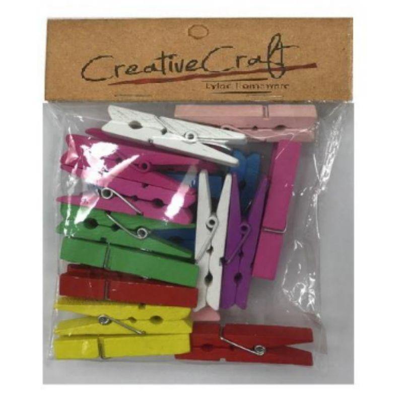 20 Pack Mix Colour Wooden Pegs - 4.5cm