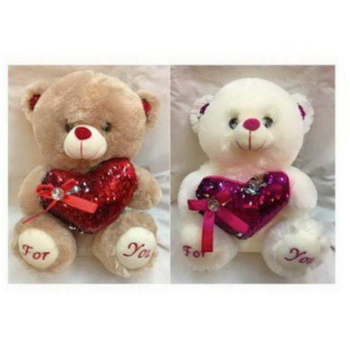 Valentines Plush Bear with Sequins Heart - 20cm - The Base Warehouse