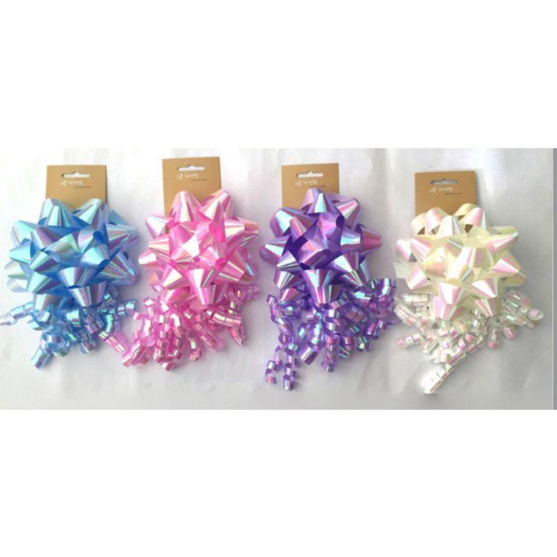 Iridescent Star Bow & Curly Bow Set - 13cm - The Base Warehouse