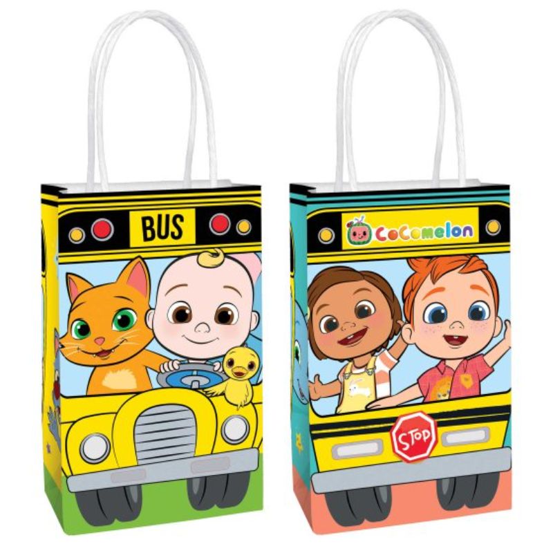 8 Pack Cocomelon Paper Kraft Bags - 12cm x 20cm x 8cm