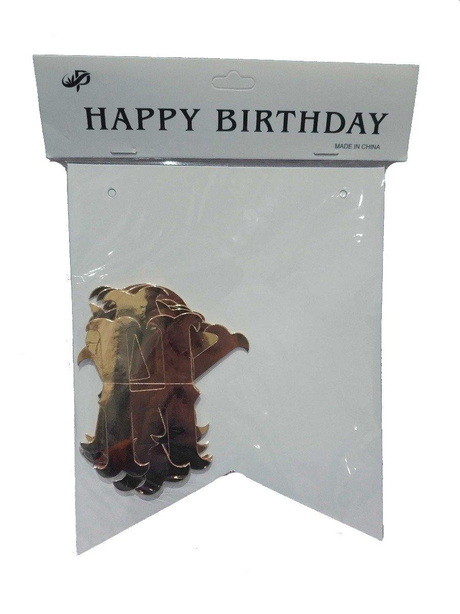 Rose Gold 3D Happy Birthday Banner with String - 19.5cm x 16cm - The Base Warehouse