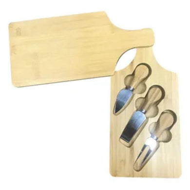 Bamboo Cheese Board with 3 Knives - 30cm x 14cm - The Base Warehouse