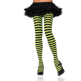Load image into Gallery viewer, Black/Lime Nylon Stripe Tights - OS
