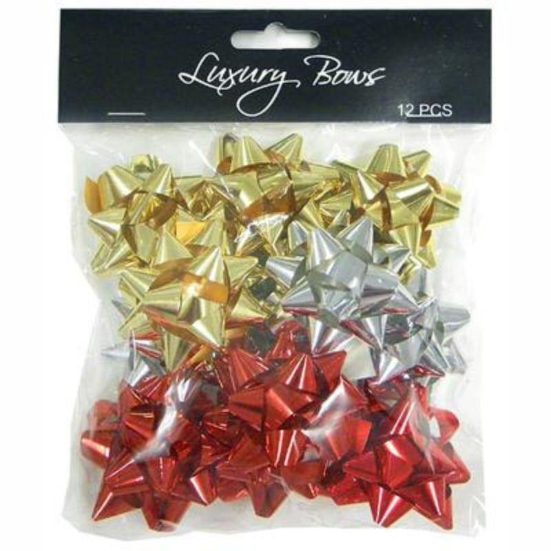 12 Pack Metallic Foil Star Bow