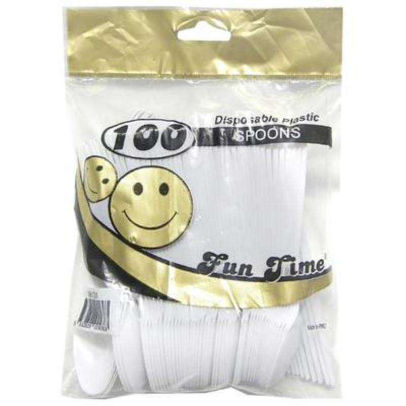 100 Pack White Plastic Spoons - The Base Warehouse