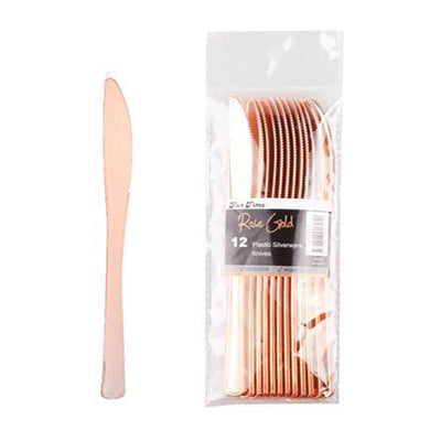 12 Pack Rose Gold Plastic Knives - The Base Warehouse